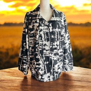 Zenergy by Chicos Black White Abstract Print Long Sleeve Jacket Size 3 MSRP $110